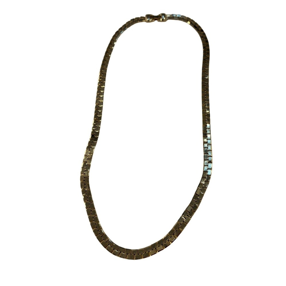 Brick Link Necklace 22in Women Costume Gold Tone Metal Flat Chain Korea